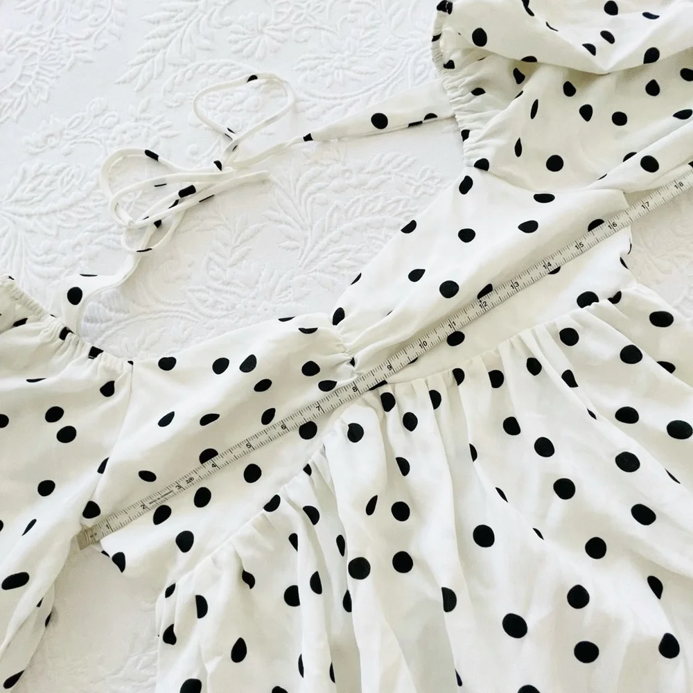 NWOT Lulus Meet Me At Our Spot White Polka Dot Long Sleeve Mini Dress Small - Picture 10 of 13